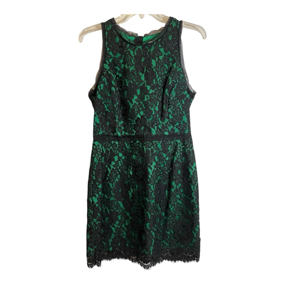 Milly Black Lace Overlay Green Sleeveless Dress Size 8
